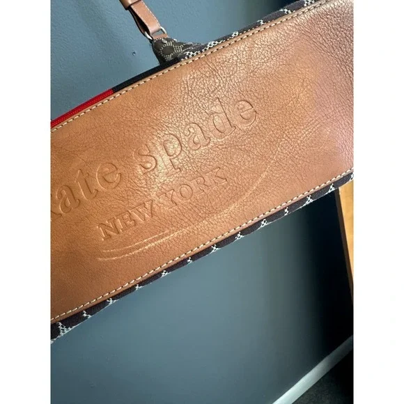 Kate Spade Classic Noel Serena Shoulder Bag Black Red Stripe Brown Leather Purse - Picture 7 of 10